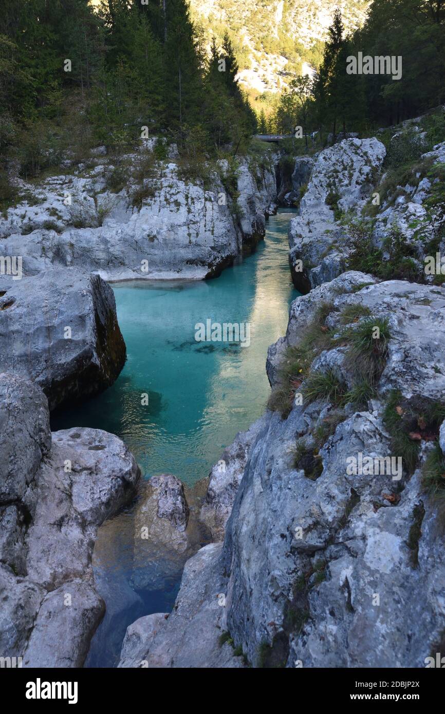 Velika Korita o Grande canyon del fiume Soca, Bovec, Slovenia in autunno. Gorge, nazionale. Foto Stock