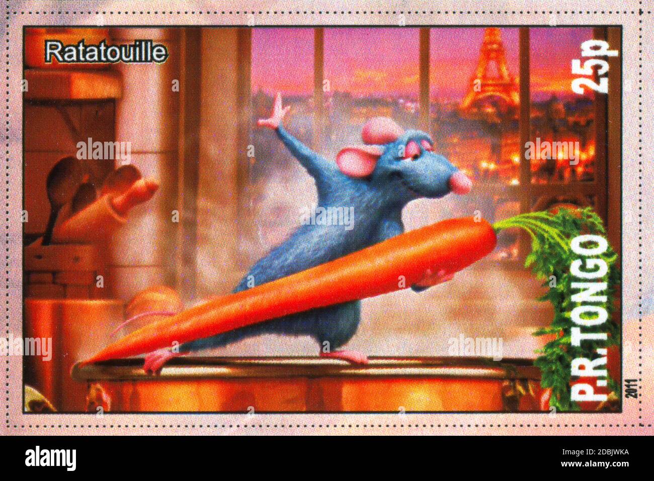 TANGO - CIRCA 2011: Francobollo stampato da Tango, mostra il personaggio cartoon, Ratatouille, circa 2011 Foto Stock