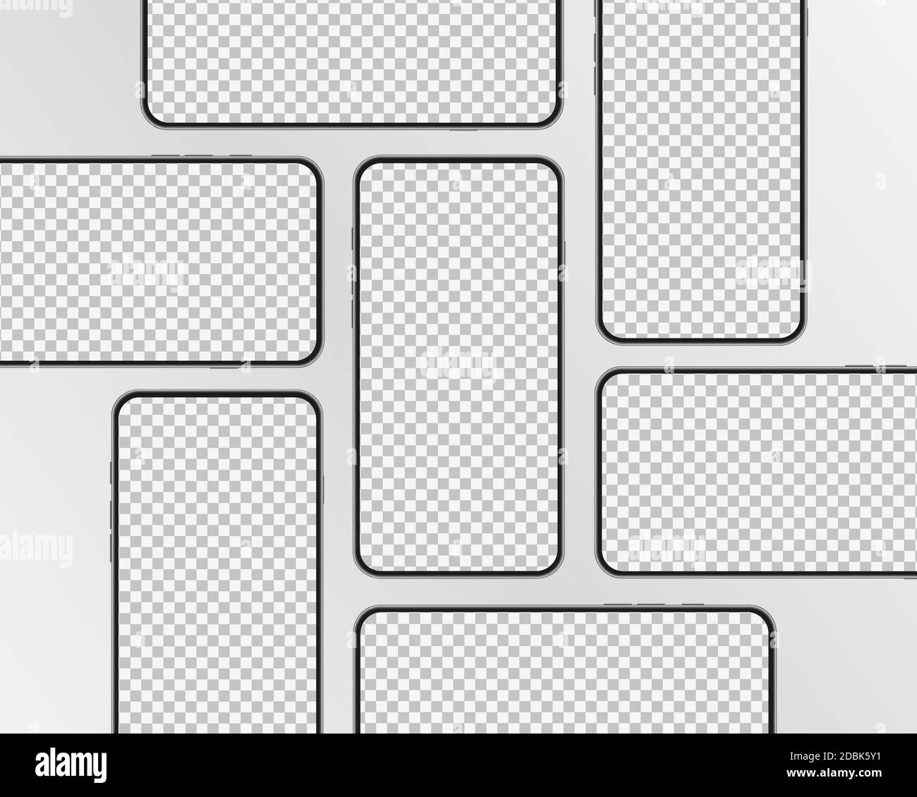 Mockup del telefono con schermo trasparente. Set di modelli realistici per smartphone. Design moderno per app mobile, design UI/UX per presentazioni. Illustrazione vettoriale Illustrazione Vettoriale