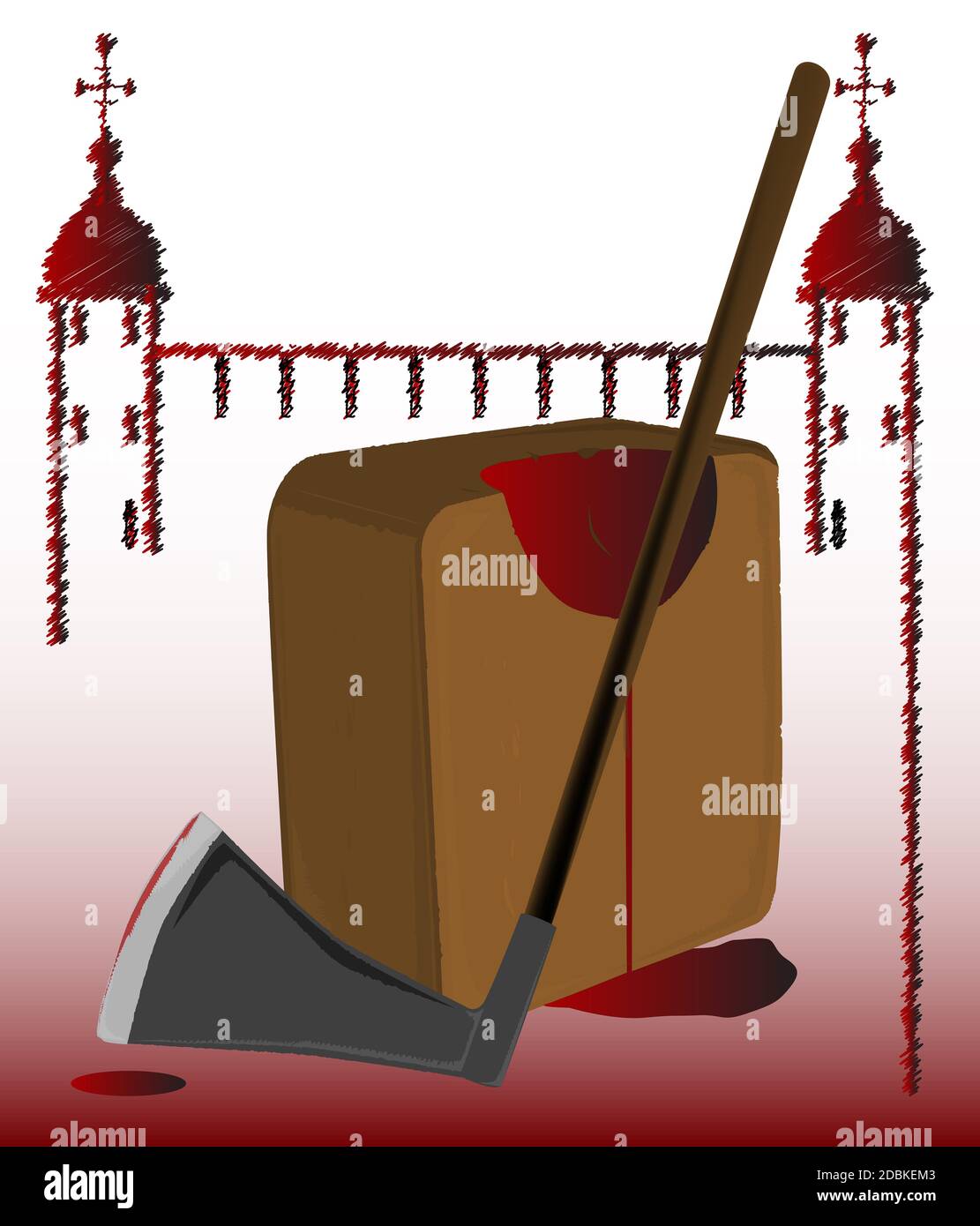 I carnefici nero e ax come usato in Europa per diversi secoli impostato con un profilo della Torre di Londra. Foto Stock