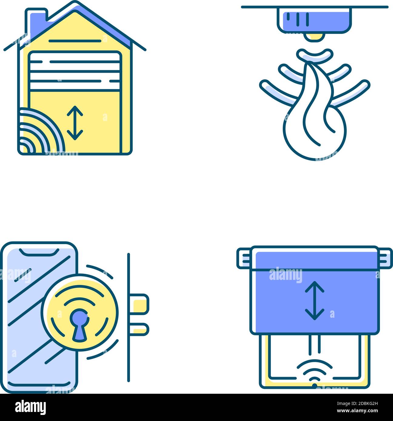 Sistema di controllo remoto per la casa, set di icone a colori RGB Illustrazione Vettoriale
