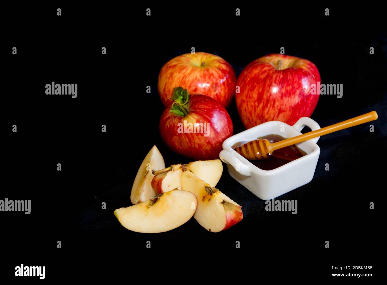 Mele e miele simbolo di Rosh Hashanah, anno nuovo ebraico Foto Stock