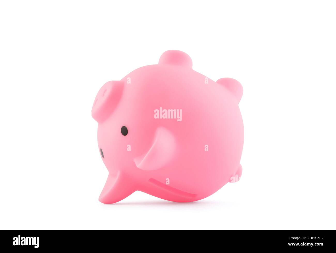 Banco di piggy rosa capovolto isolato su sfondo bianco con tracciato di ritaglio Foto Stock