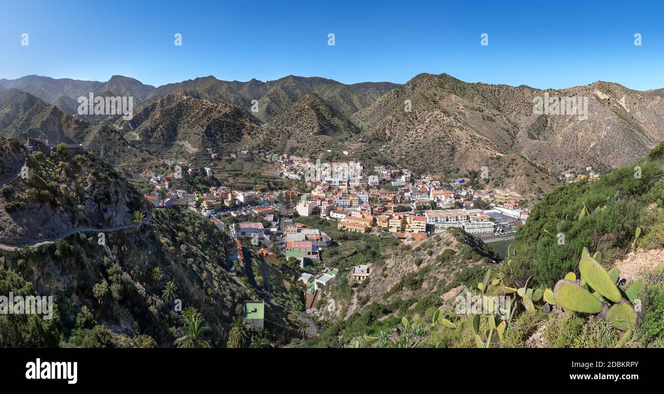 Panorama di Vallehermoso, la Gomera, Isole Canarie, Spagna Foto Stock