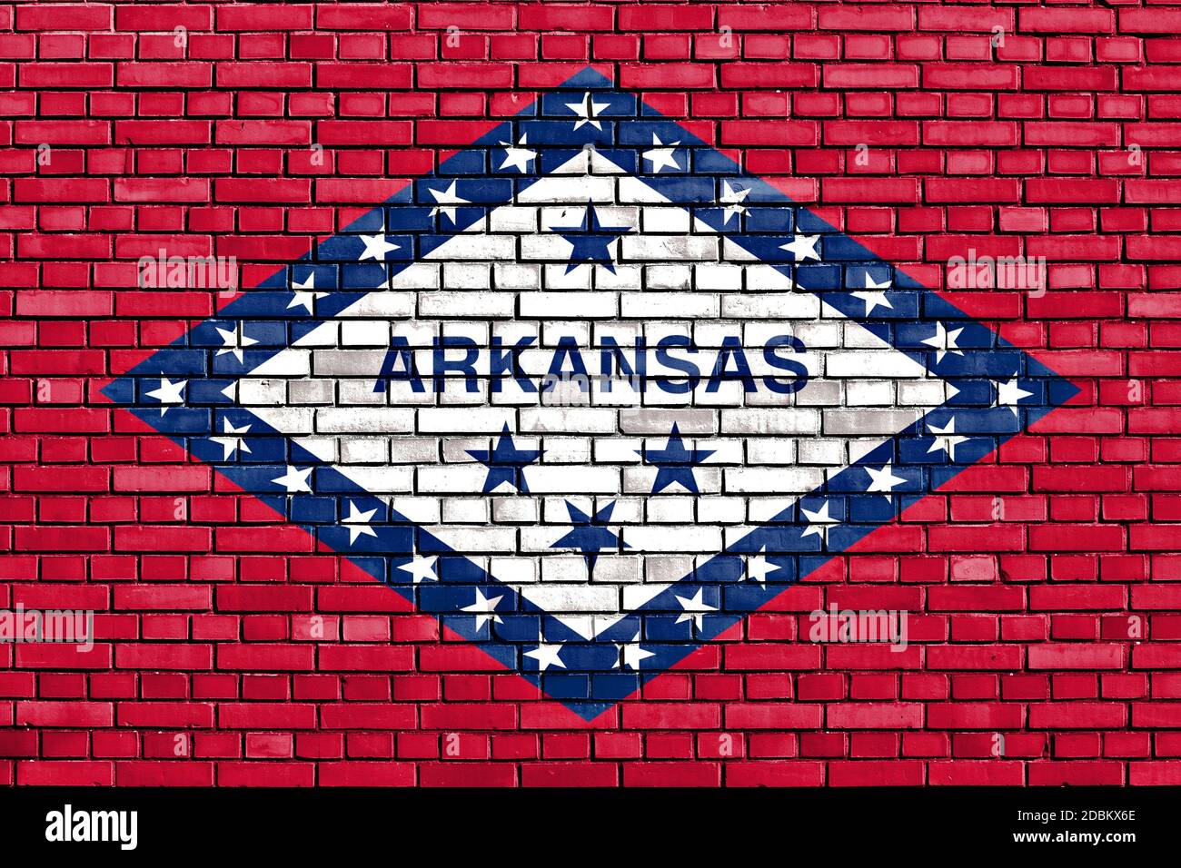 Bandiera dell'Arkansas dipinta su un muro di mattoni Foto Stock