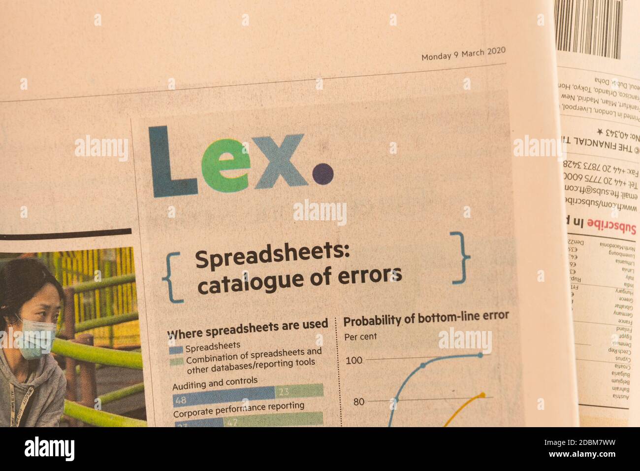 La colonna Lex del giornale Financial Times evidenzia gli errori in fogli di calcolo Foto Stock