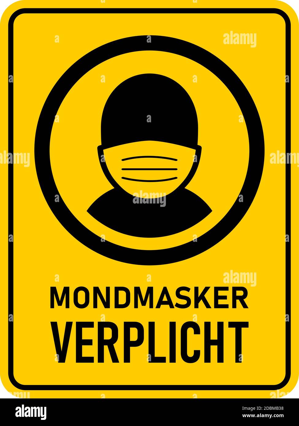 Mondmasker Verplicht ('indossare una maschera facciale è obbligatorio' in olandese) segno di istruzioni verticale rettangolare con un rapporto di aspetto di 3:4. Immagine vettoriale. Illustrazione Vettoriale