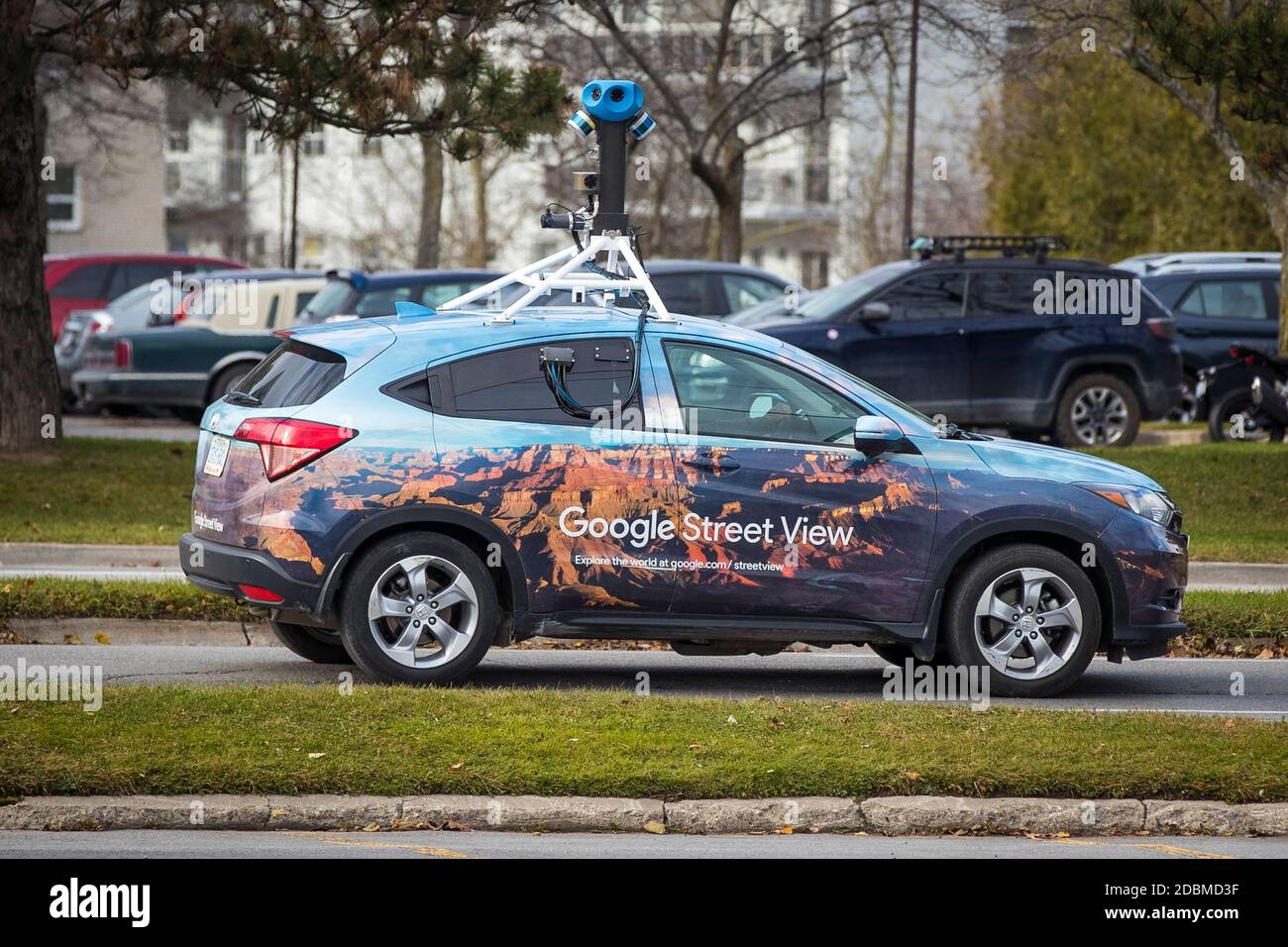 Auto Google Street view con una fotocamera 360 collegata alla parte superiore a Kingston, Ontario, martedì 17 novembre 2020. Foto Stock