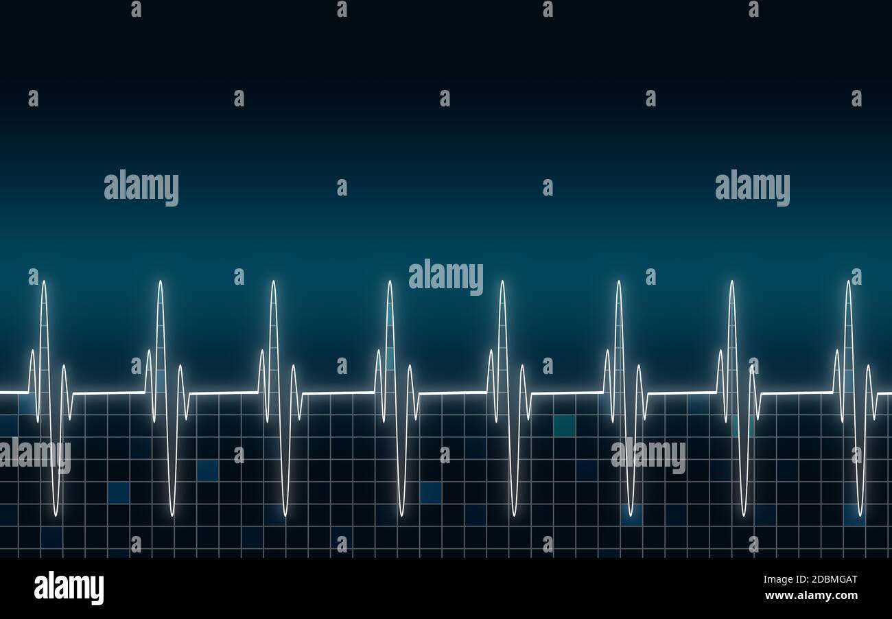 Cardiogramma del battito cardiaco con sfondo blu, rendering 3D Foto Stock