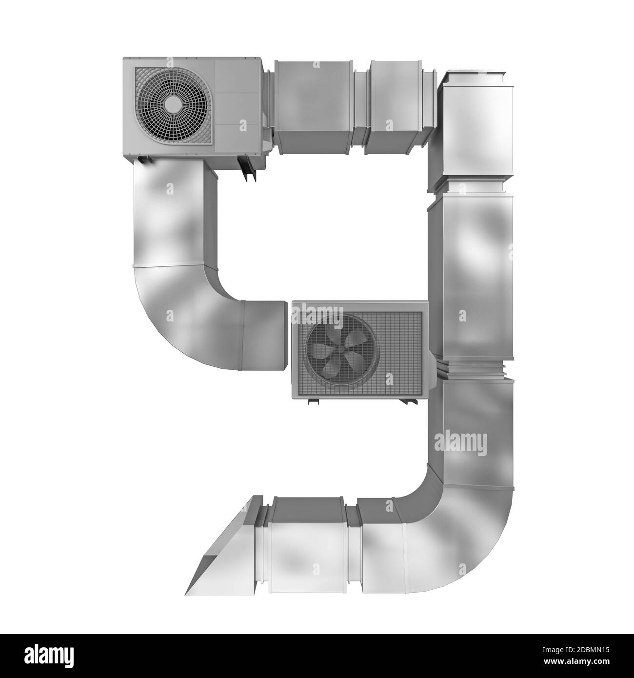 numero 9 da tubi di ventilazione e condizionatori d'aria isolati su bianco. rendering 3d Foto Stock