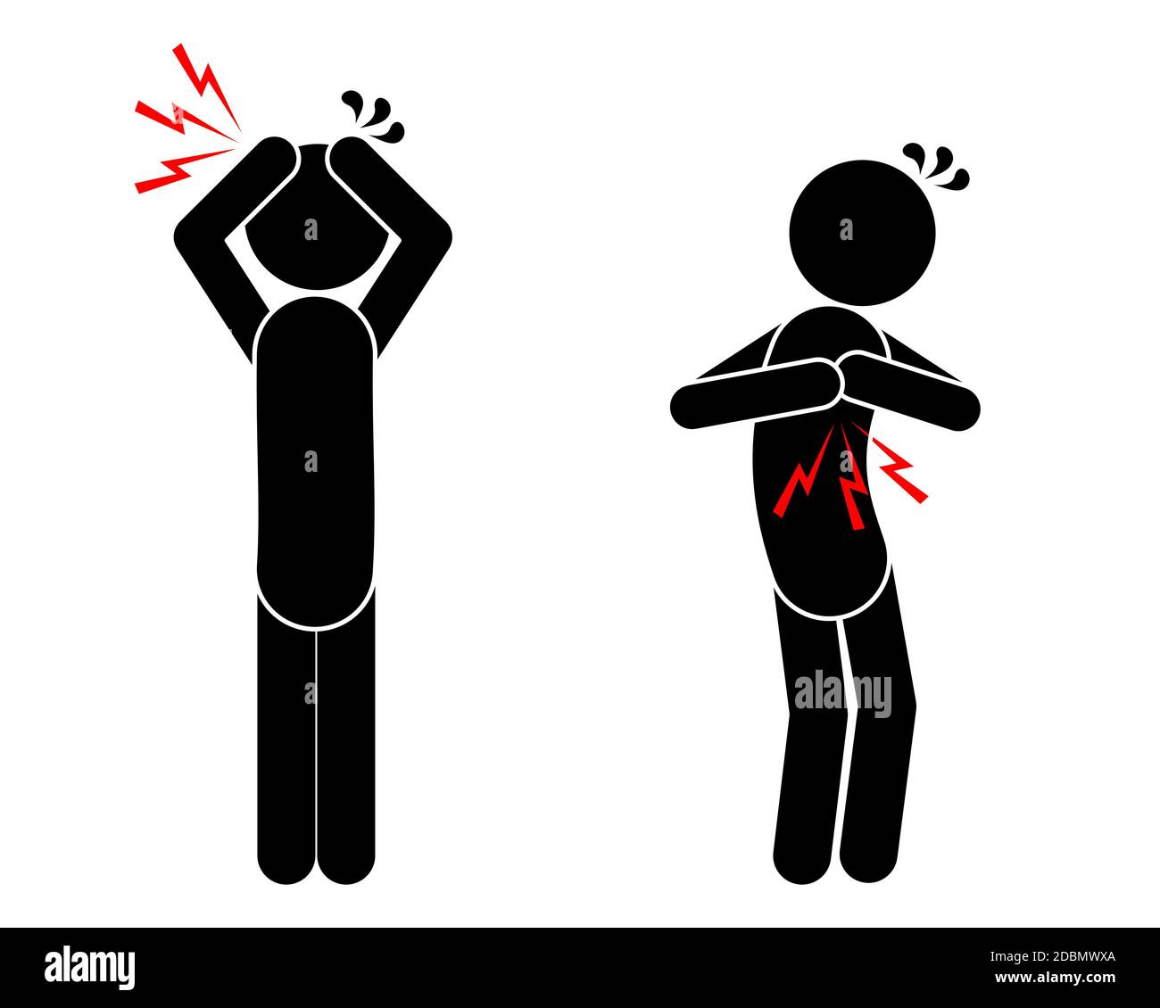 Piktogramm Kopfschmerzen und Herzinfarkt Foto Stock