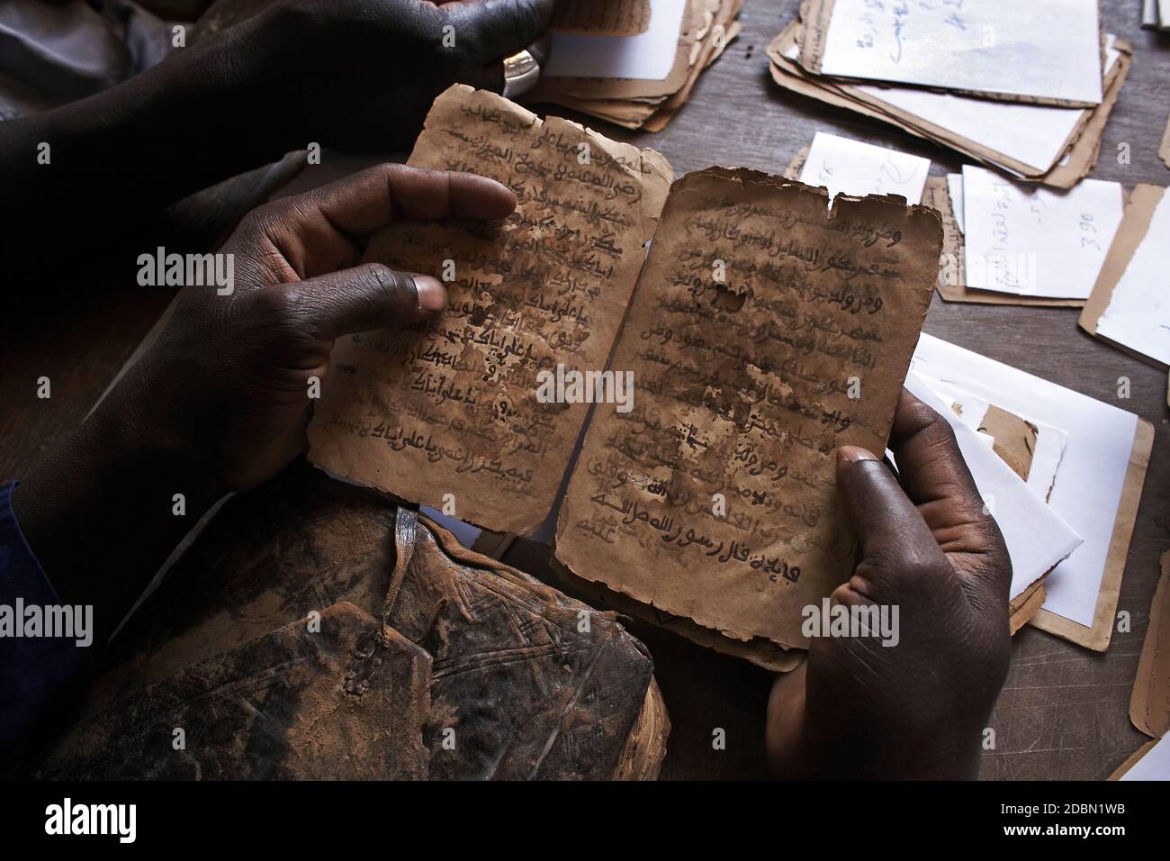 Ahmed-Baba-Institute i manoscritti che vengono controllati in Timbuktu, Mali, Africa occidentale Foto Stock