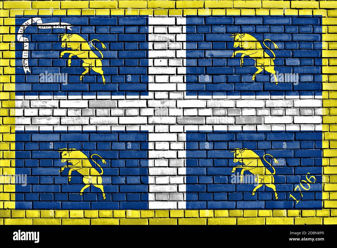 Bandiera di Torino dipinta su un muro di mattoni Foto Stock