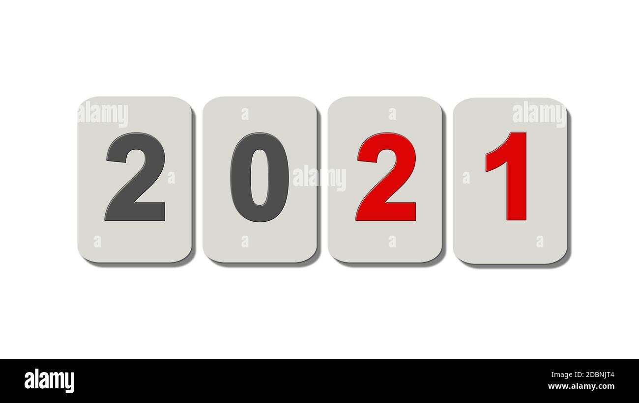 Nuovo anno 2021 - Cambio anno - numeri singoli sulle piastre - isolati su sfondo bianco Foto Stock
