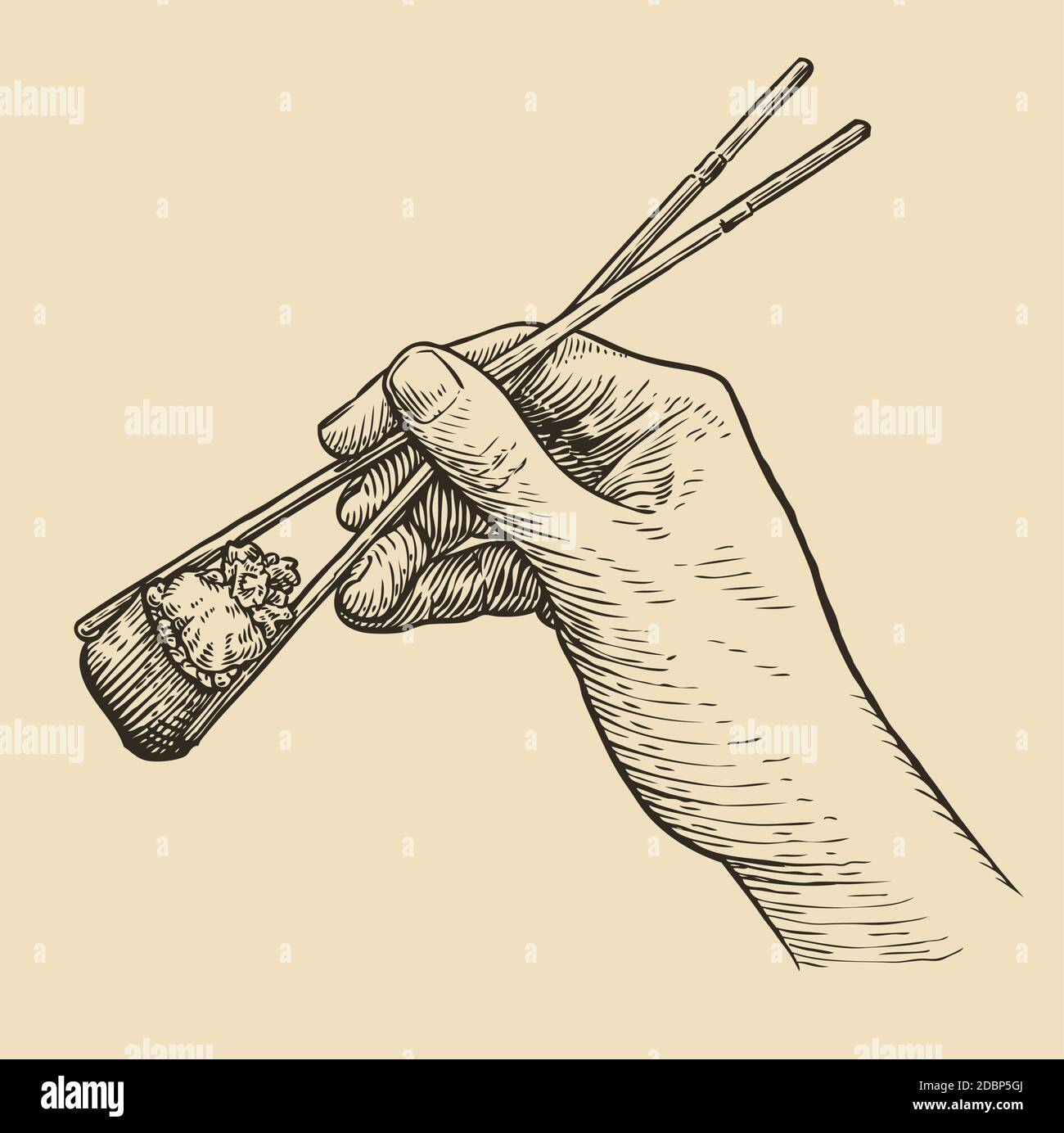 Sushi e chopsticks schizzo. Illustrazione vettoriale vintage dello schizzo del cibo asiatico Illustrazione Vettoriale