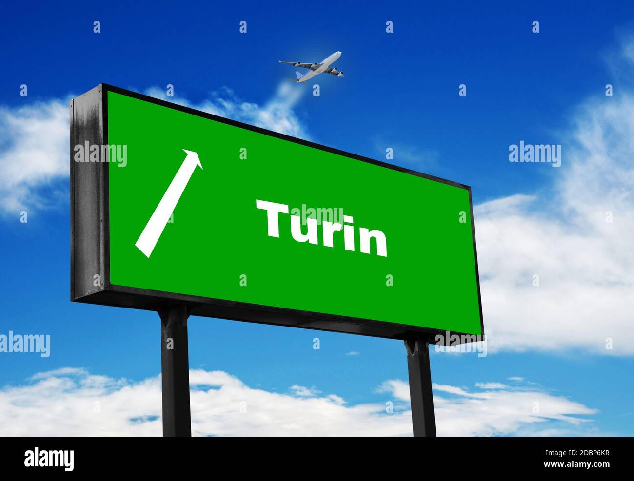 cartello di viaggio sul cielo blu Foto Stock