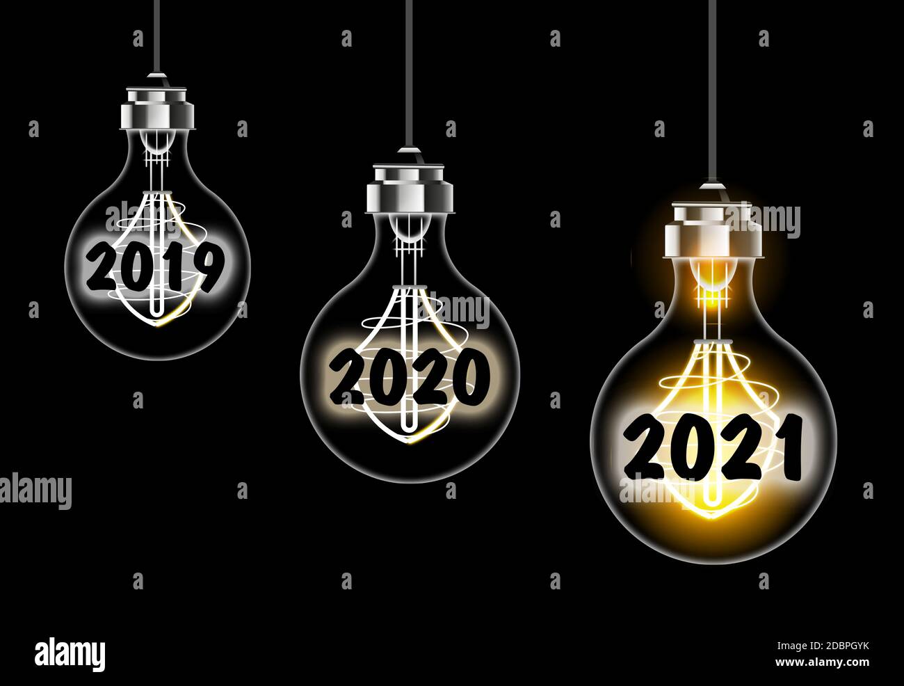 Concetto di lampadina sul tema del nuovo anno 2021 Foto Stock