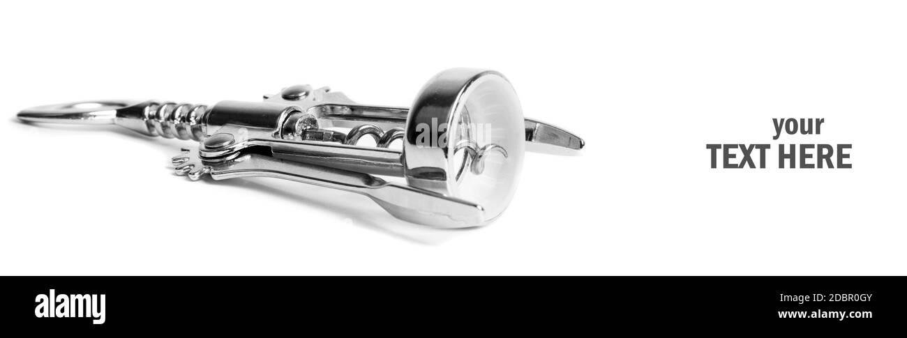 Bottiglia cork apriporta isolato su bianco Foto Stock