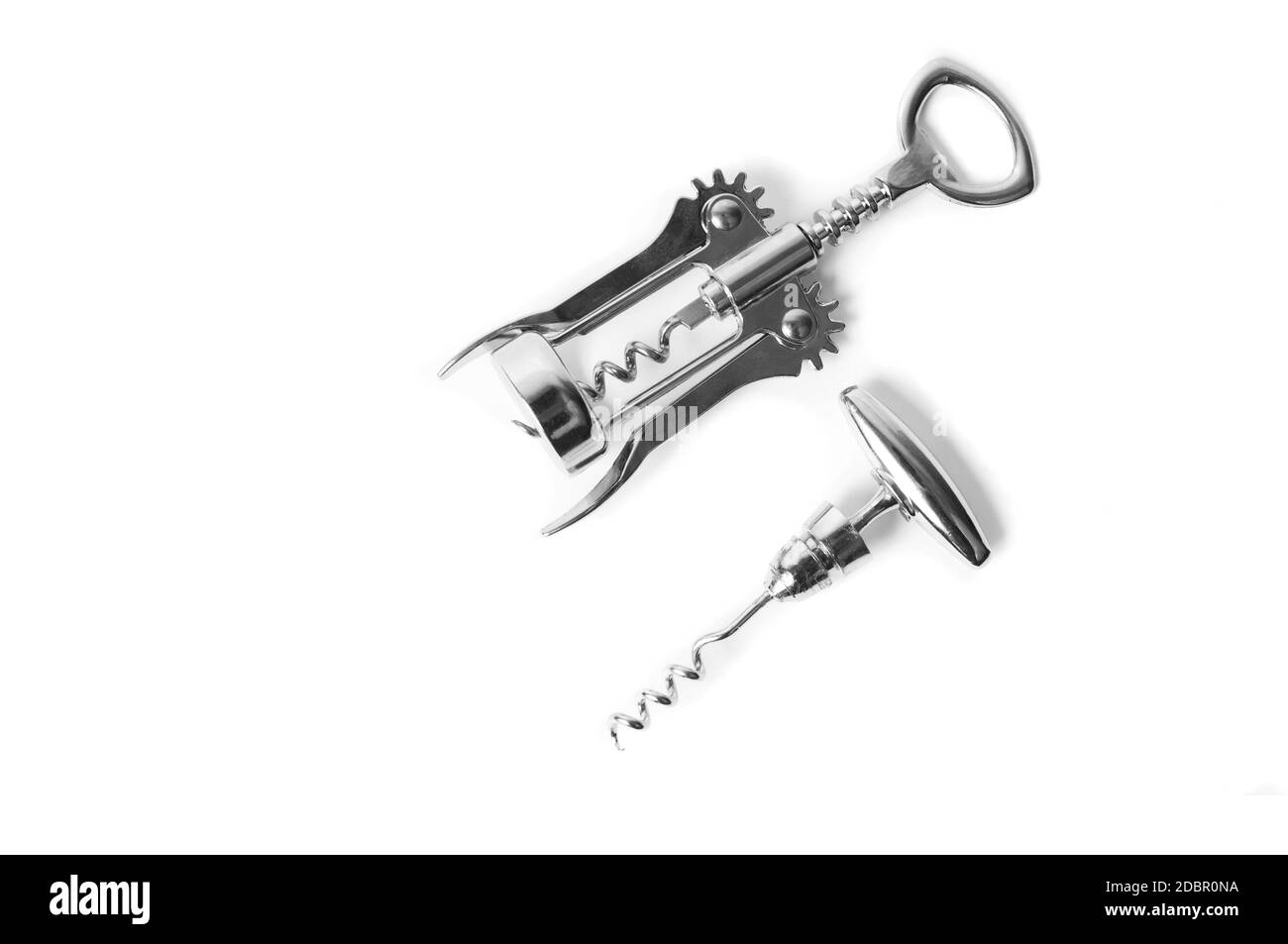 Bottiglia cork apriporta isolato su bianco Foto Stock