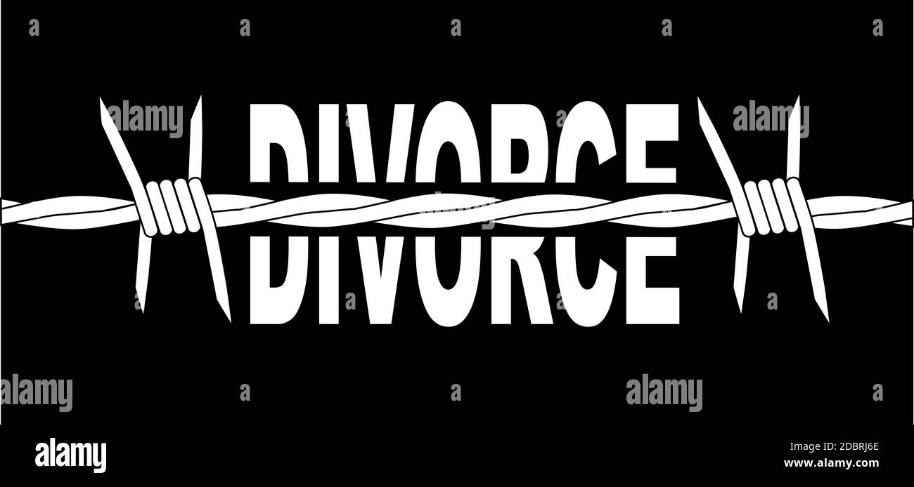 La parola divorzio divisi dal filo spinato Foto Stock