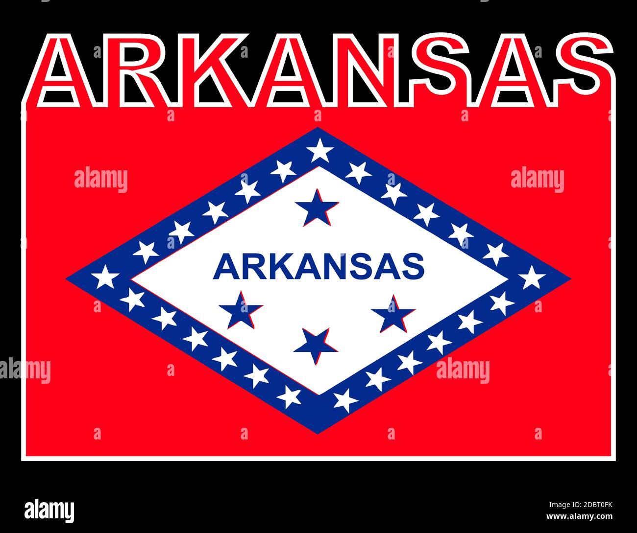 Arkansas ha tato il testo in una silhouette posta sopra la bandiera di stato Foto Stock