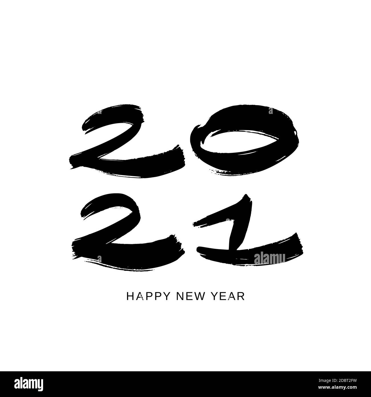 modello di design 2021 per il nuovo anno in bianco e nero. Carta con inchiostro e pennello. Illustrazione Vettoriale