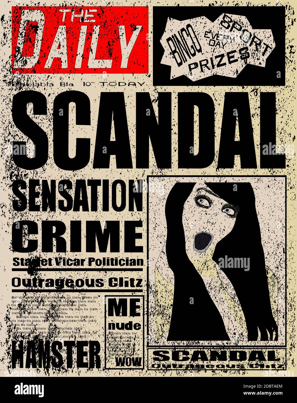 Un quotidiano tipico giornale fittizio con la parte superiore rossa, banner, tipicamente nel Regno Unito Foto Stock