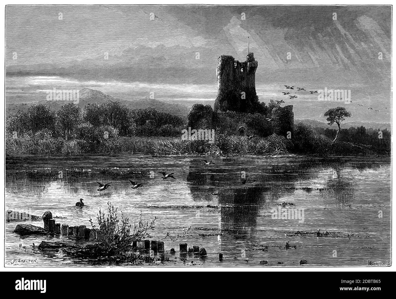 Castello di Ross, Killarney, nel 1881 (incisione vintage) Foto Stock