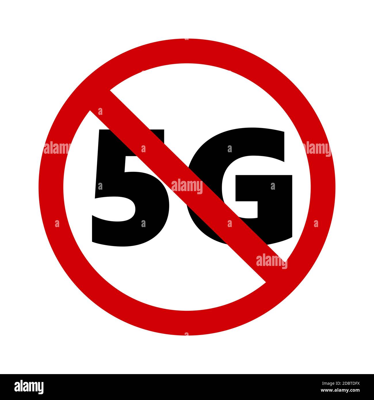 Simbolo del segno di arresto 5G su sfondo bianco Foto Stock