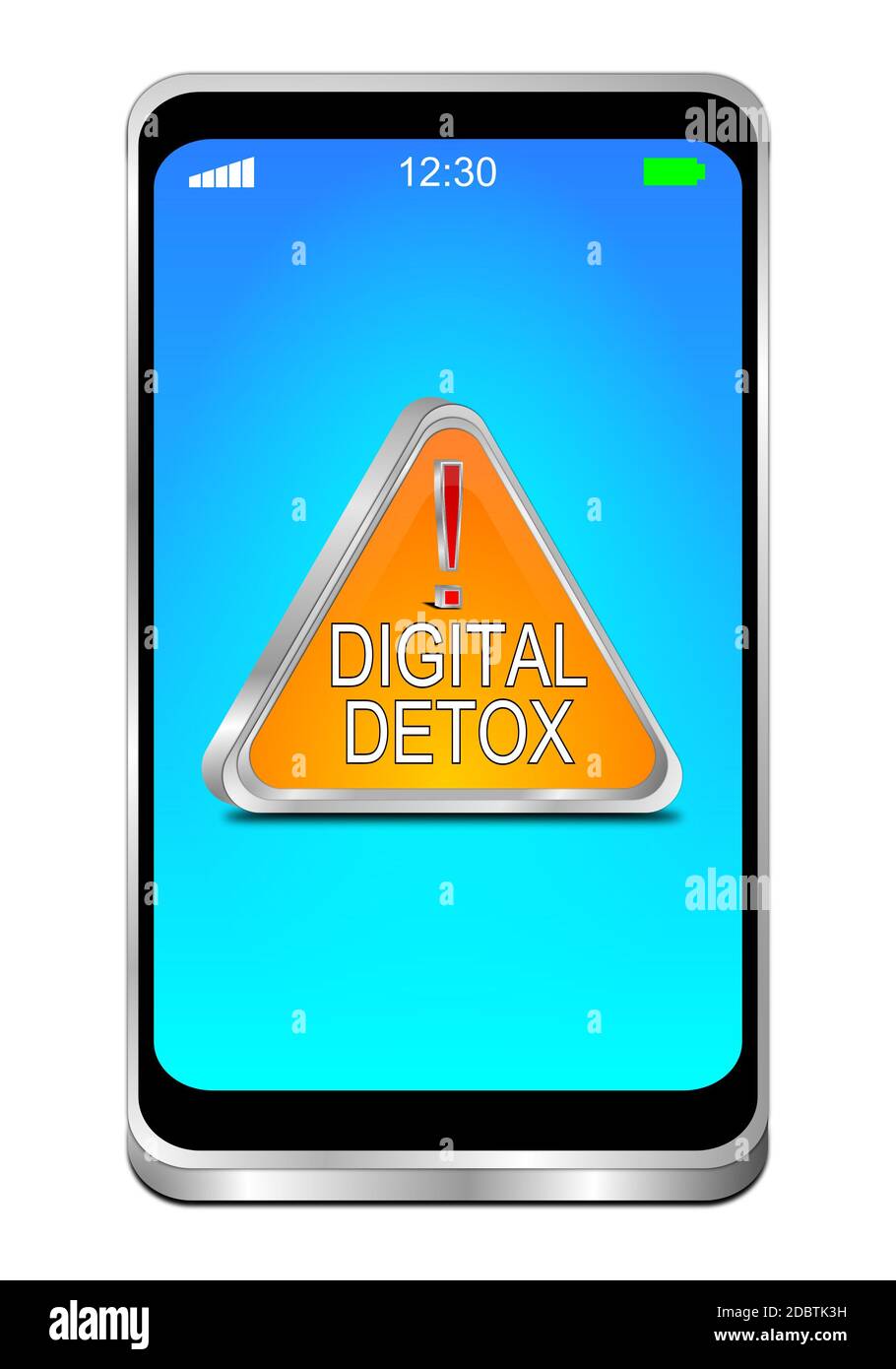 Smartphone con detox digitale arancione - segnale social media - illustrazione 3D Foto Stock