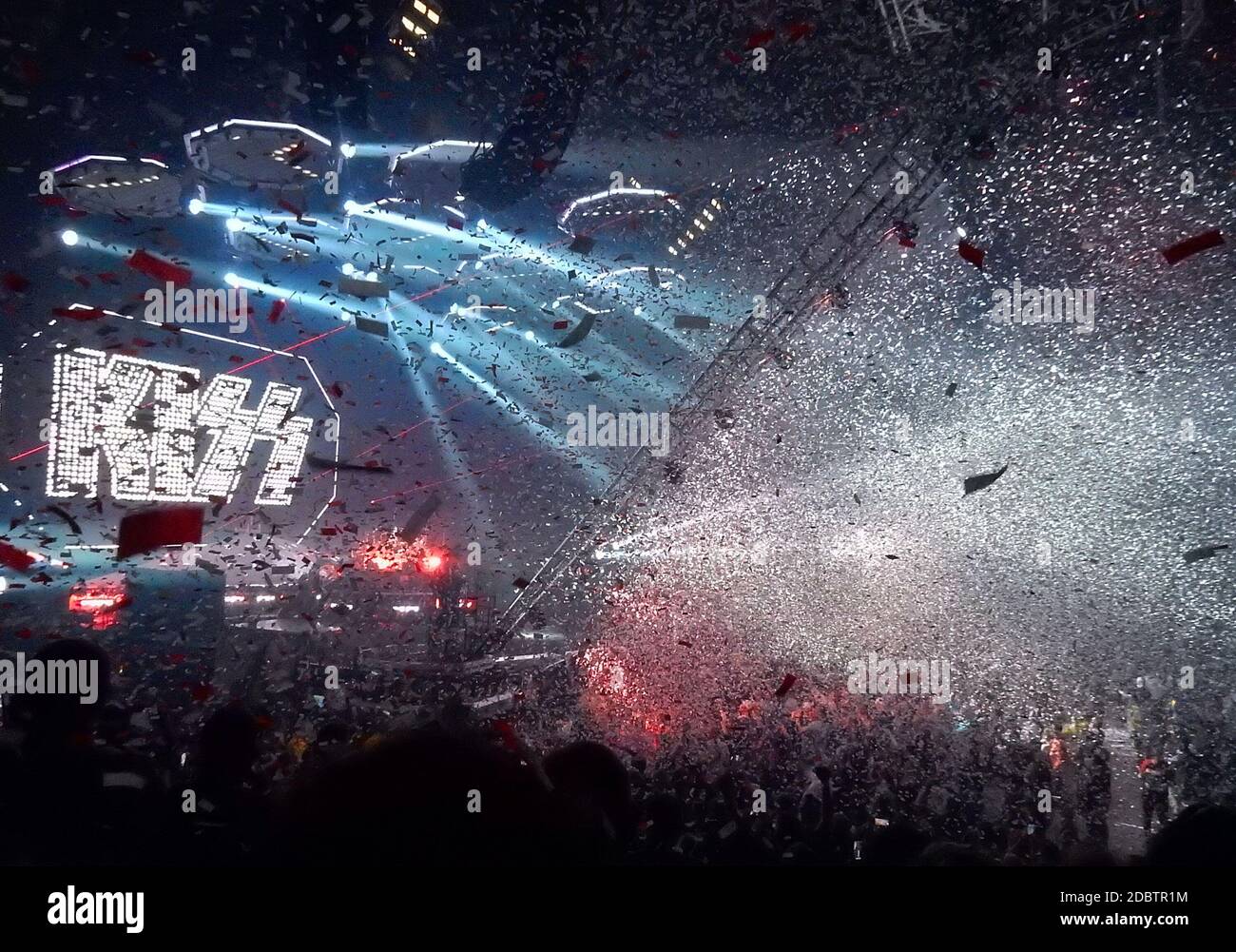 11 FEBBRAIO: Eric Singer, gene Simmons, Tommy Thayer e Paul Stanley di KISS si esibiscono durante il tour End of the Road della band alla Colonial Life Arena di Columbia, South Carolina, il 11 febbraio 2020. CREDITO: Chris McKay / MediaPunch Foto Stock