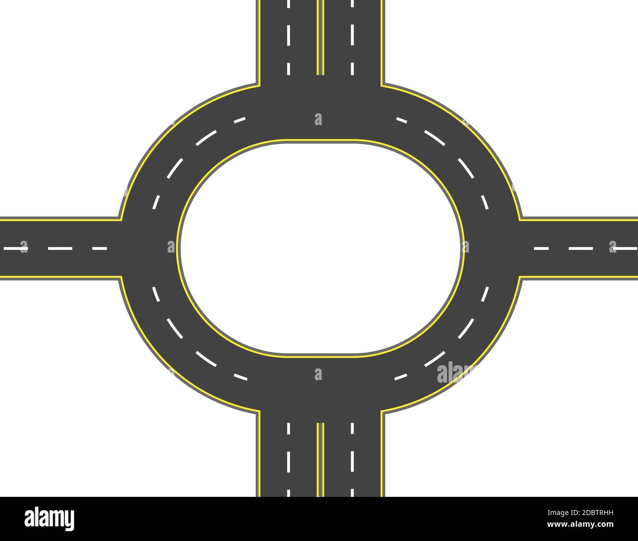 Road, autostrada, rotonda vista dall'alto. A due e a quattro corsie stradali con marcature. Illustrazione Vettoriale Foto Stock