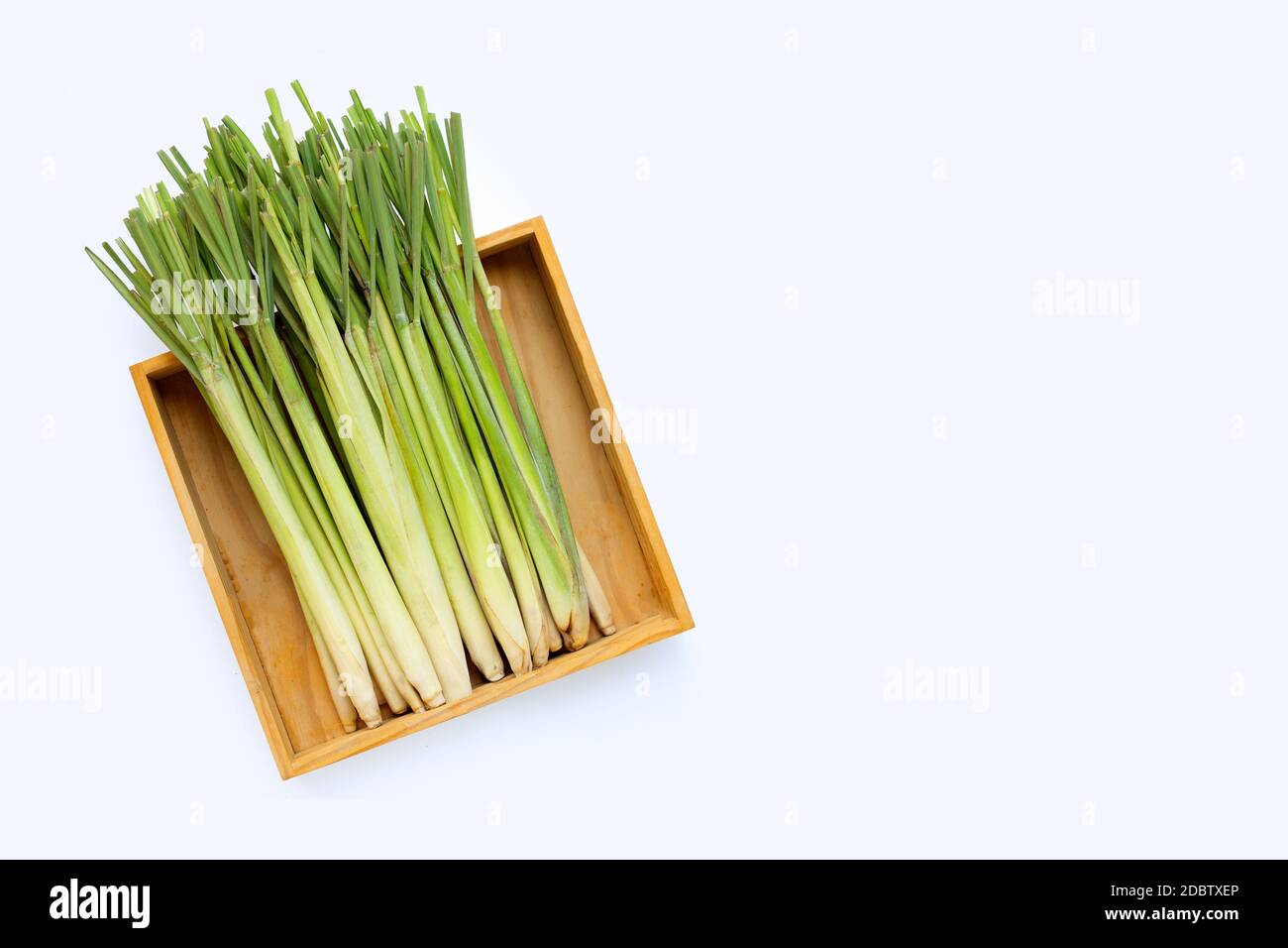 Citronella fresca in scatola di legno su sfondo bianco. Spazio di copia Foto Stock Citronella fresca in scatola di legno su sfondo bianco. Spazio di copia Foto Stock