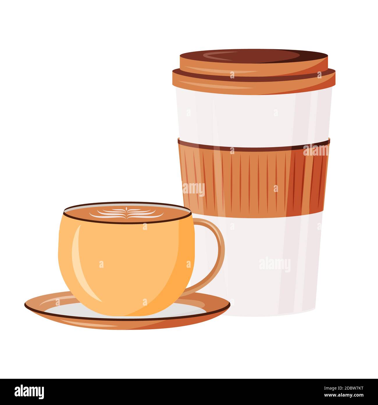 Caffeina bevande cartoon illustrazione vettoriale. Cappuccino in tazza di  ceramica. Caffè espresso e latte da asporto. Bevande coffee house. Caffè in  tazze a colori piatti Foto stock - Alamy