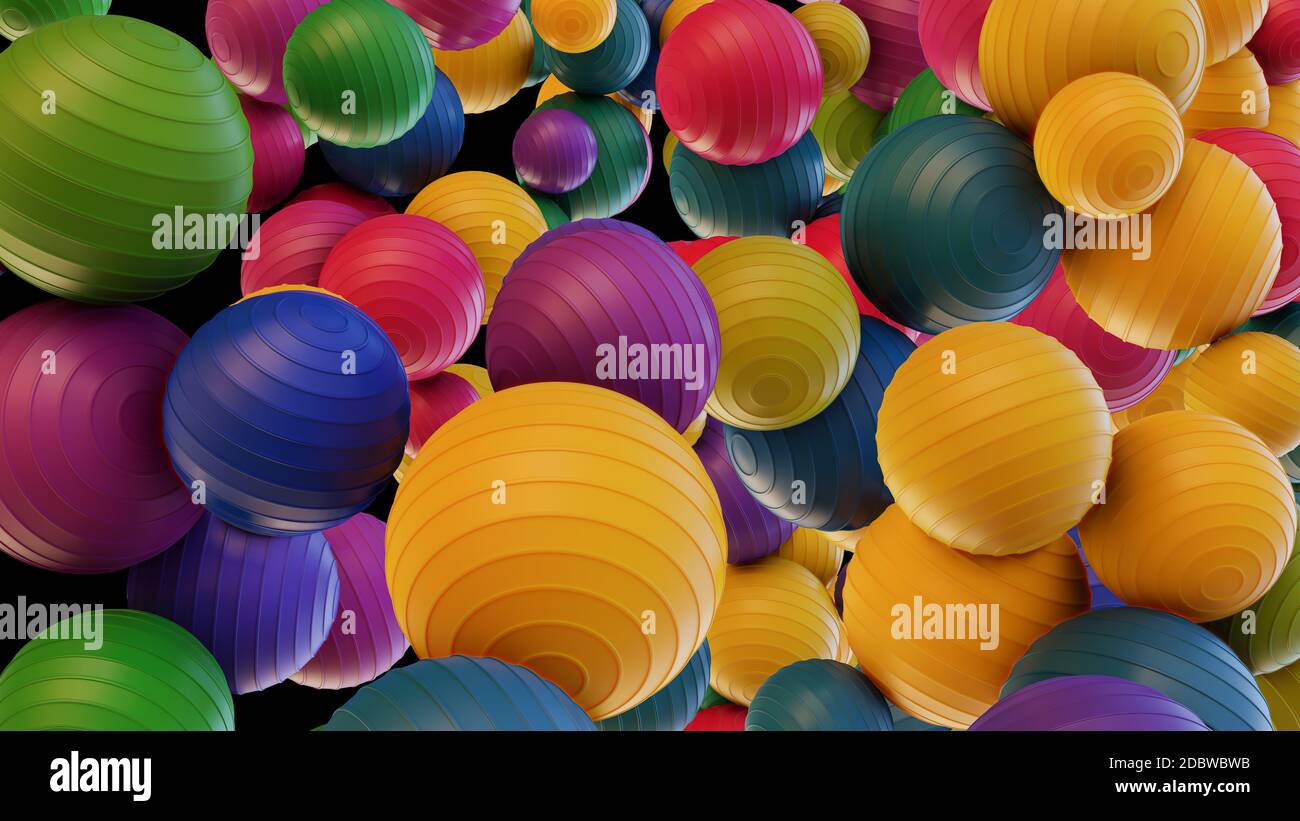 Astratto sfondo colorato di palline di plastica. Illustrazione 3D Foto Stock