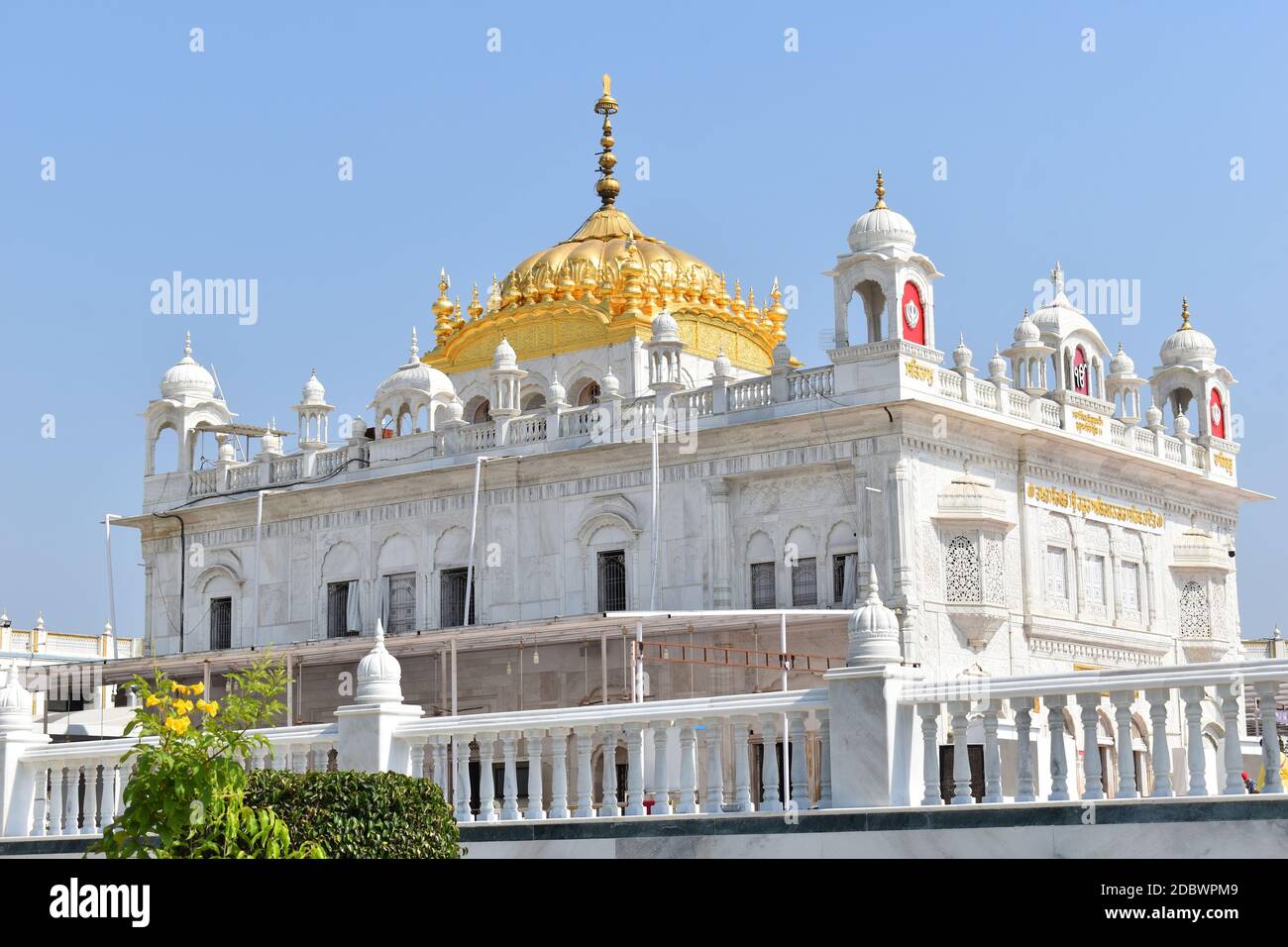 Primo piano, Takhat Sachkhand Shri Hazur Abchalnagar Sahib, principale Gurudwara di Nandered e uno dei cinque alti seggi di autorità dei Sikh. Maharashtr Foto Stock