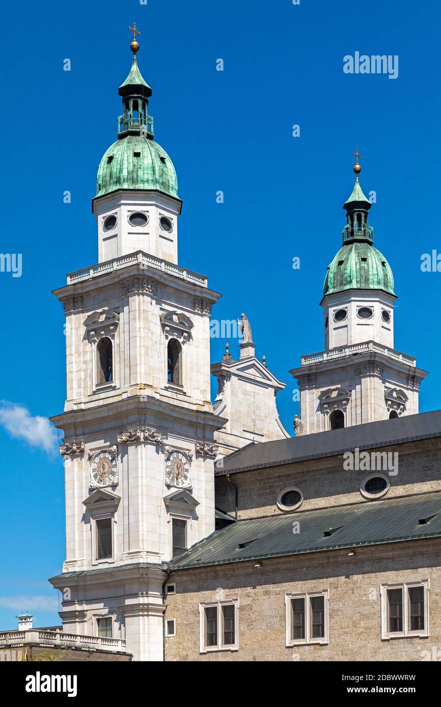Torri della cattedrale di Salisburgo, Austria Foto Stock