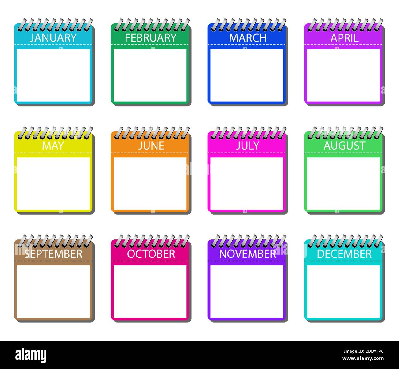 Set colorato di kalegdar su sfondo bianco, 12 mesi. Illustrazione Vettoriale