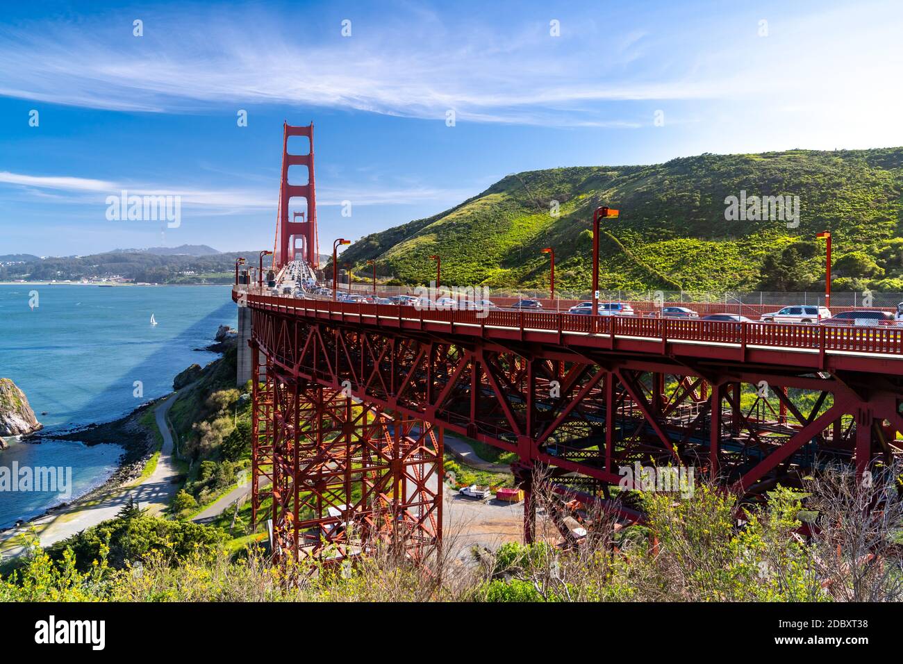 Golden Gate Bridge View Vista punto con il bellissimo paesaggio cielo blu a San Francisco, California del Nord, Stati Uniti, West Coast of Pacific Ocean, Stati Uniti Foto Stock