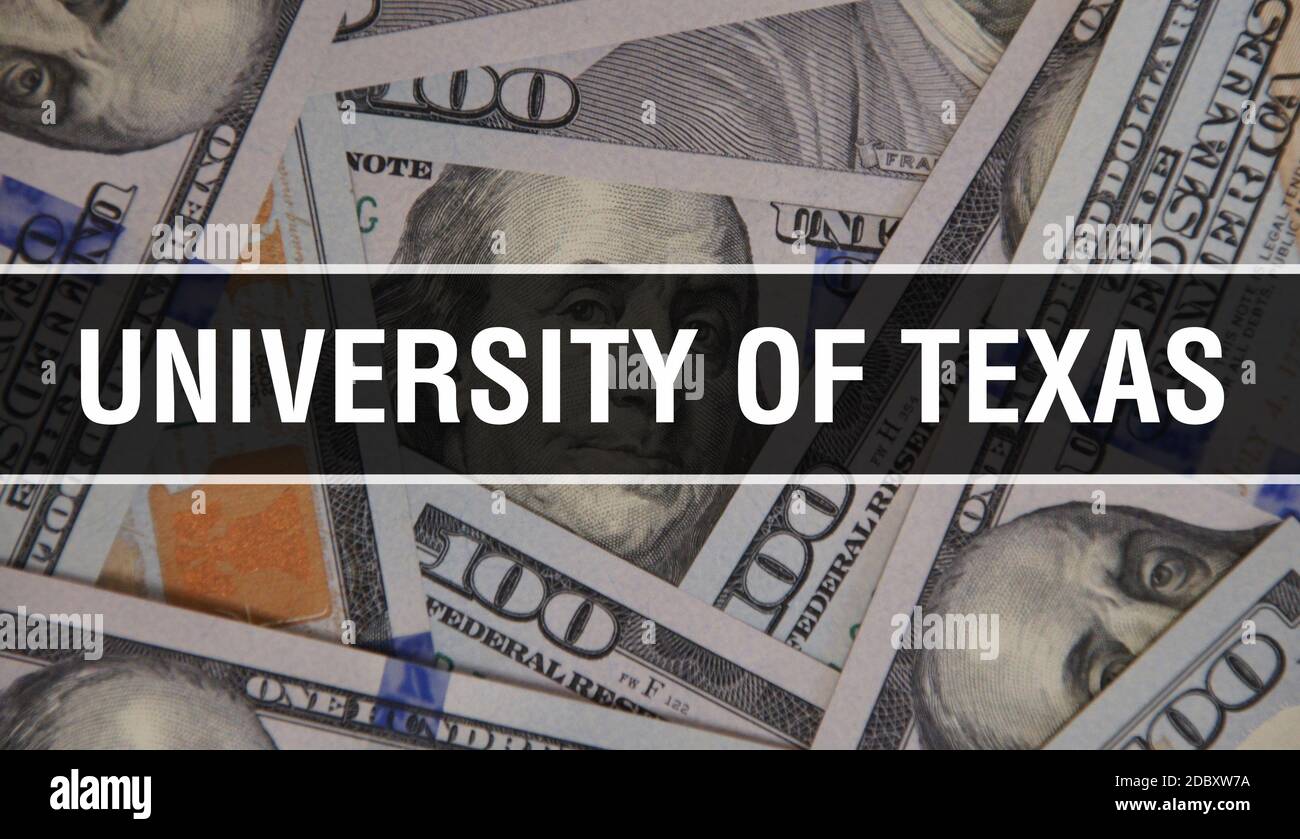 Descrizione del concetto di testo dell'Università del Texas. Dollari Americani Cash Money,rendering 3D. L'Università del Texas alla banconota da Dollaro. Finanza USA soldi bankno Foto Stock