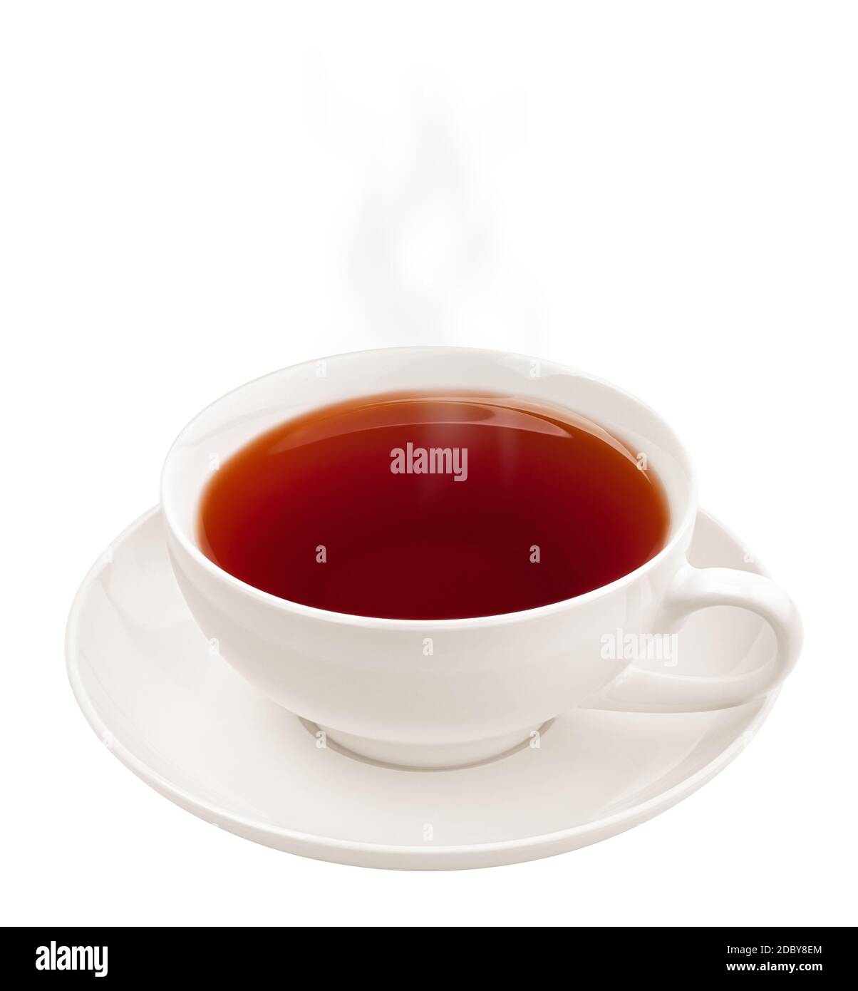 Tazza di tè, vapore, isolato su sfondo bianco, ritaglio percorso, piena profondità di campo Foto Stock