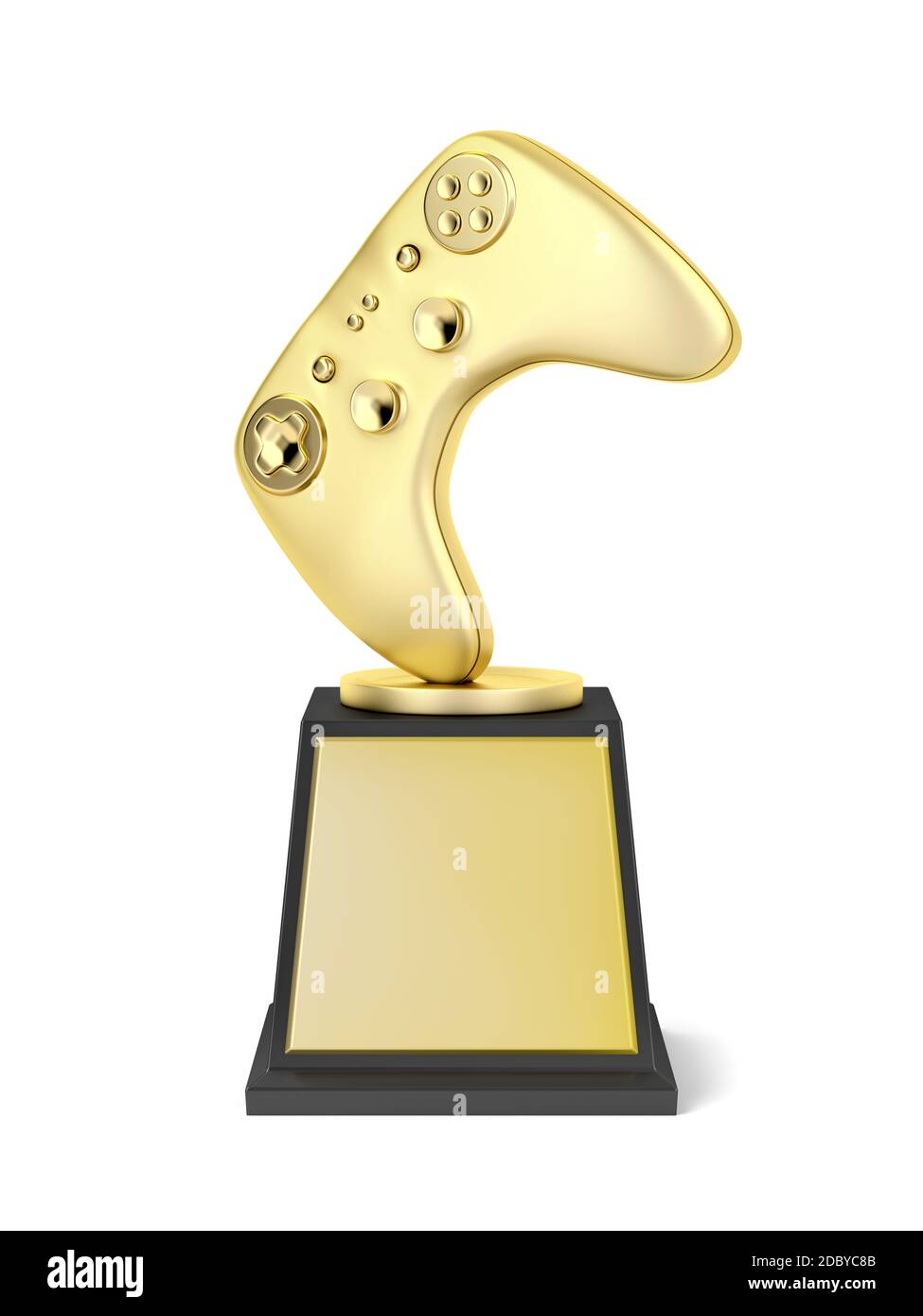 Trofeo Gold Video gaming su sfondo bianco, vista frontale Foto Stock