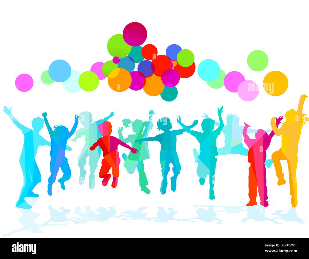 I bambini esilaranti saltano e si acclamano Foto Stock