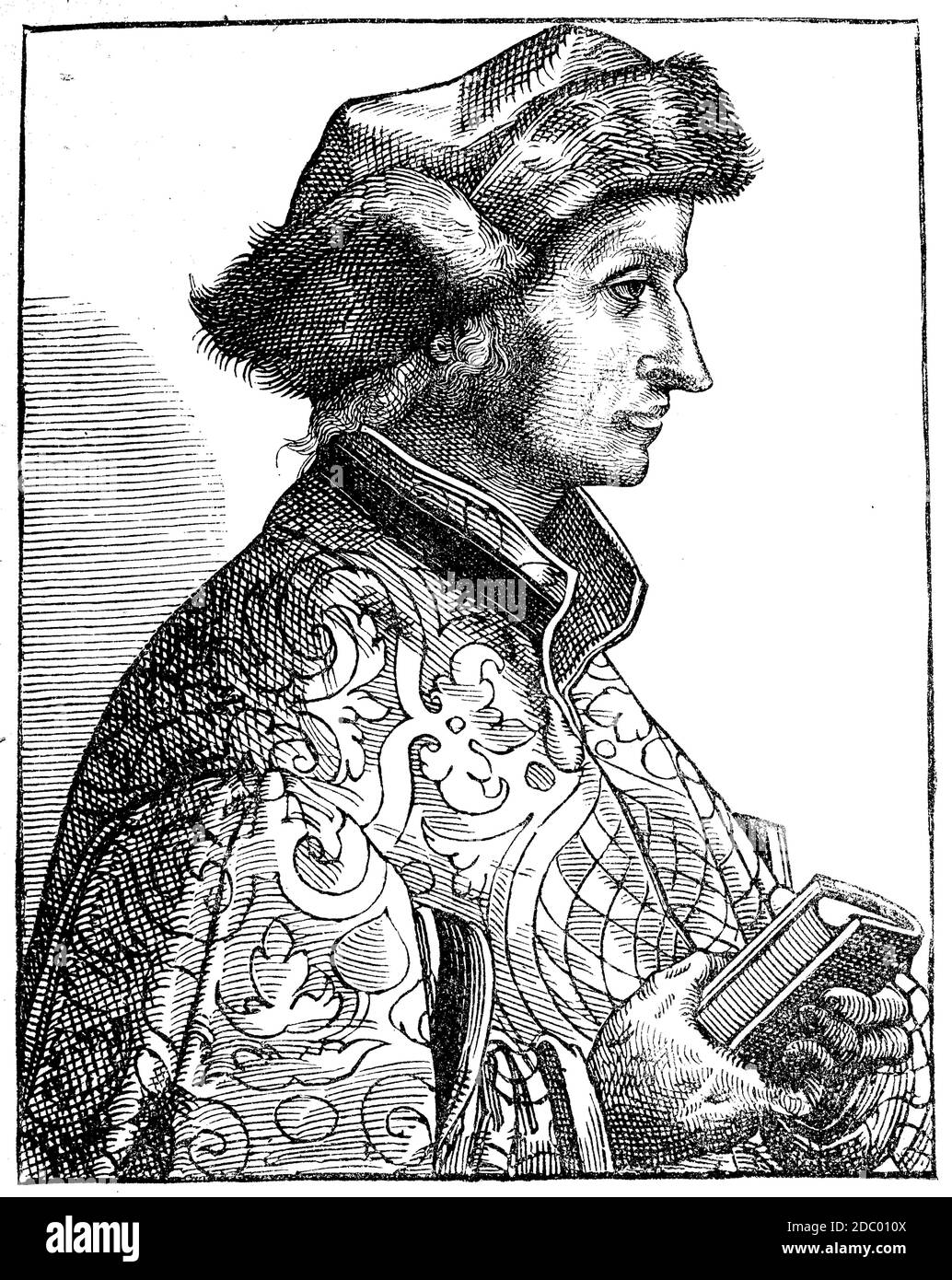 Sebastian Brent, Brandt, 1458 – 10 maggio 152, umanista e satirista tedesco. È meglio conosciuto per la sua satira Das Narrenschiff, la nave degli sciocchi / Sebastian Brent, 1457 oder 1458 - 10. Maggio 1521, deutscher Jurist, Professor für Rechtswissenschaft an der Universität Basel (1489–1500) und von 1502 bis zu seinem Tod 1521 Stadtsyndikus und Kanzler der Freien Reichsstadt Straßburg, Historisch, riproduzione storica e digitale migliorata di un originale del XIX secolo / digitale Reduction einer Originaldem vorlage 19. Jahrhundert Foto Stock