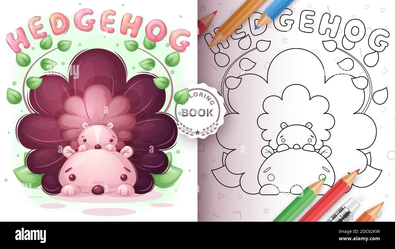 Carino famiglia hedgehog - libro da colorare Illustrazione Vettoriale