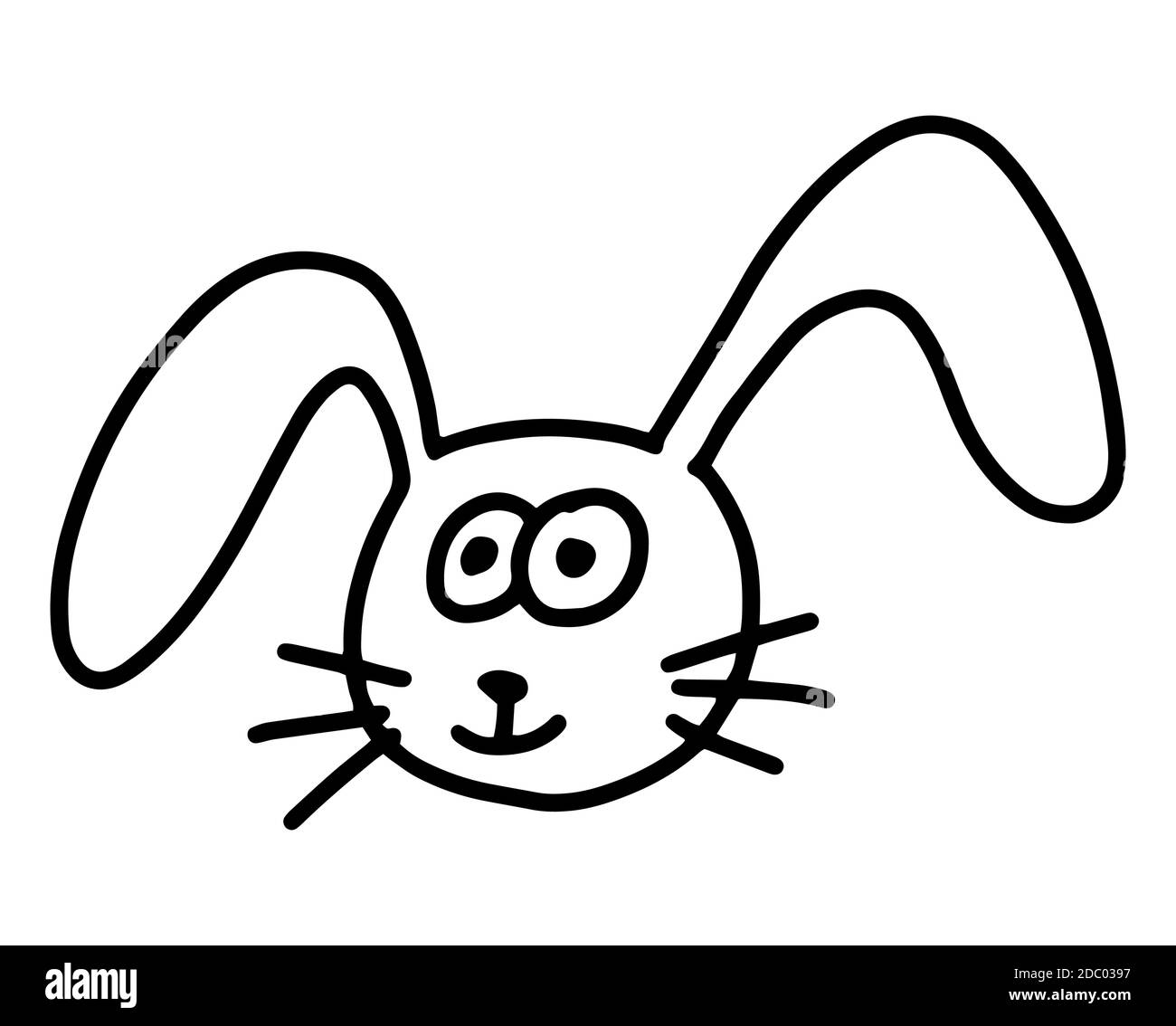 Bunny doodle. Linee disegnate a mano illustrazione vettoriale cartoon isolata su sfondo bianco. Illustrazione Vettoriale
