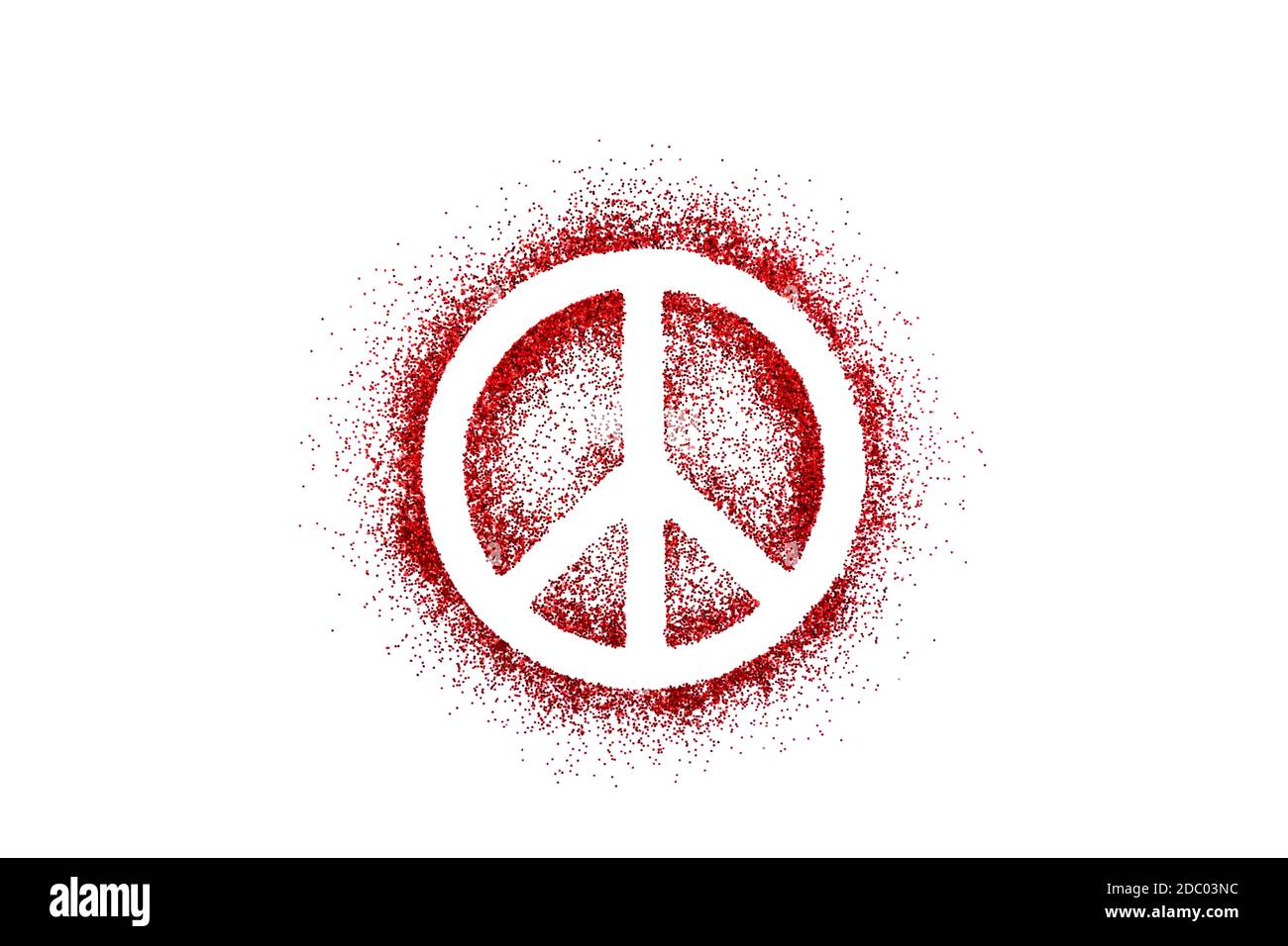 Simbolo di pace su glitter rosso isolato su sfondo bianco Foto Stock