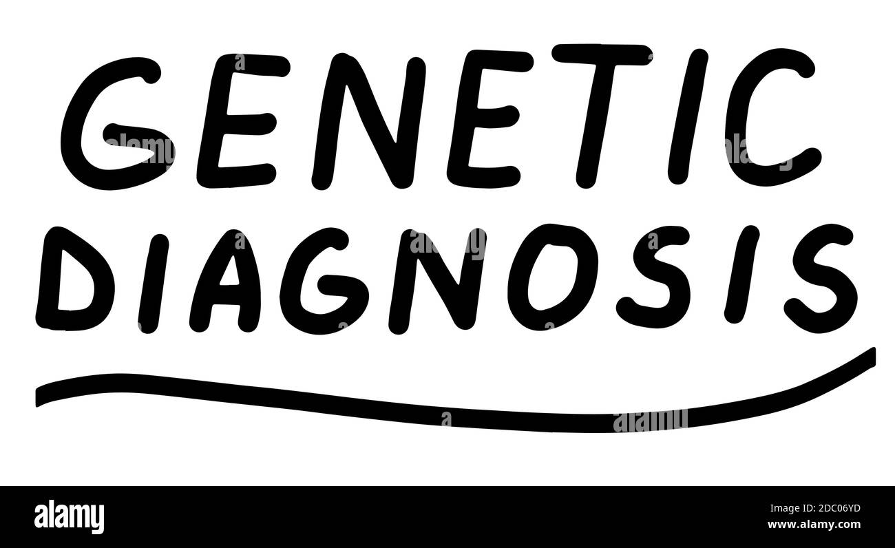 Diagnostica genetica., test. Test del DNA. Illustrazione calligraphy di scrittura. Vector eps pennello scritto a mano trendy nero isolato su sfondo bianco. Illustrazione Vettoriale