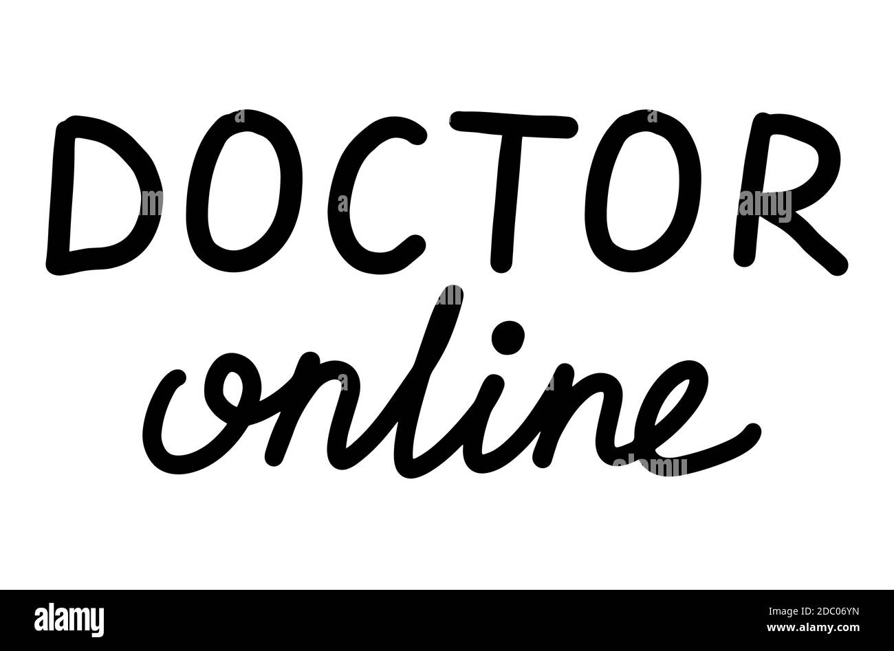 Medico online, calligrafia scritta illustrazione. Assistenza sanitaria. Vector eps pennello scritto a mano trendy nero isolato su sfondo bianco. Illustrazione Vettoriale