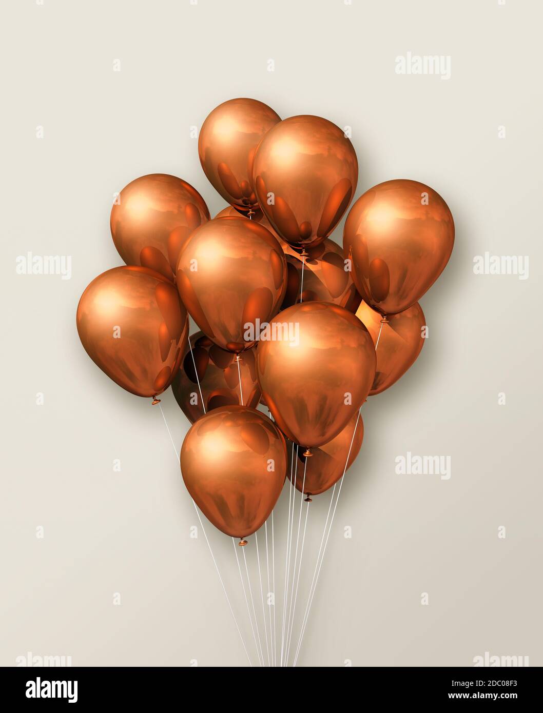 I palloncini d'aria di rame si raggruppano su uno sfondo beige. Rendering  di illustrazioni 3D Foto stock - Alamy